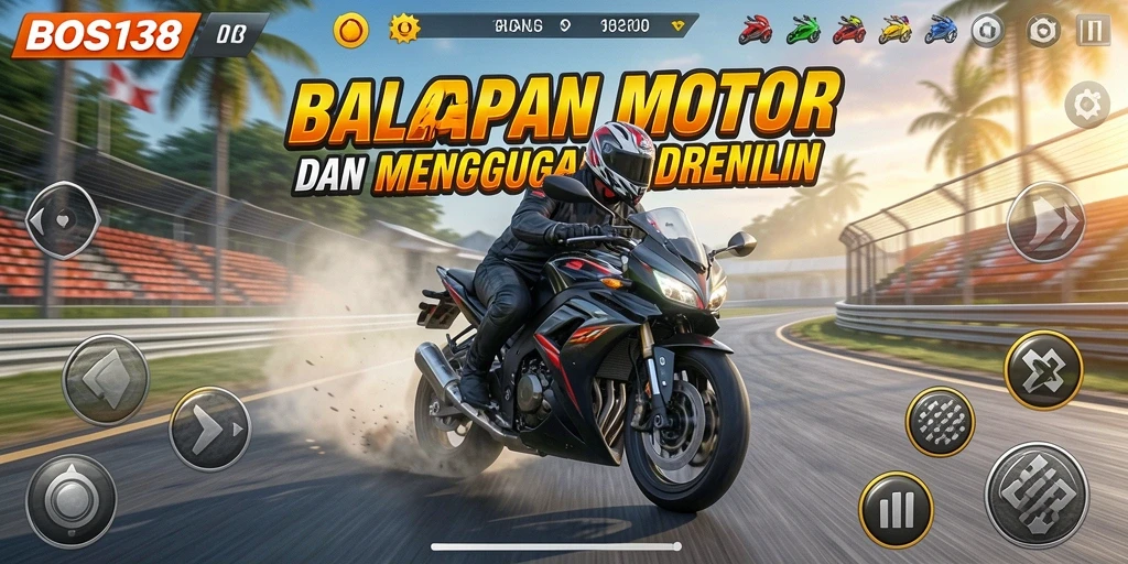 Tangkapan layar menampilkan aksi balapan motor yang mendebarkan.