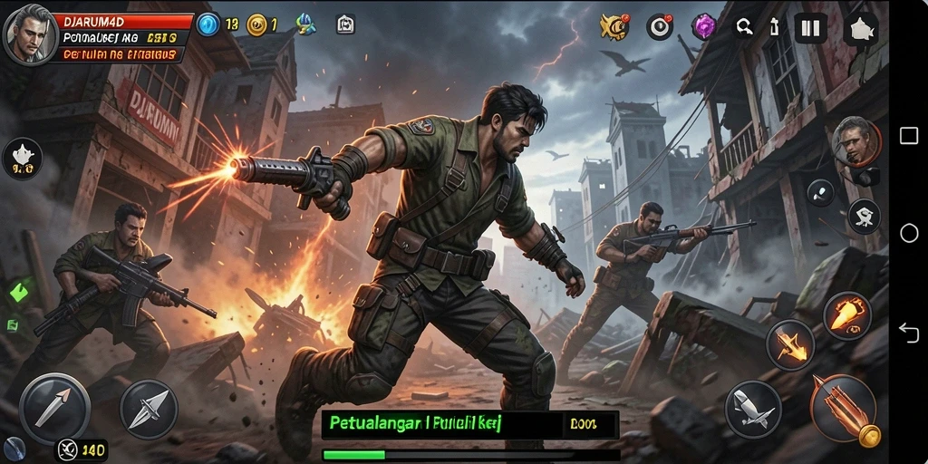 Screenshot gameplay DJARUM4D menampilkan pertempuran aksi yang mendebarkan.