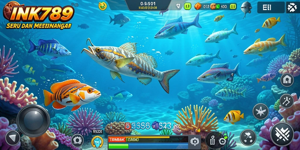 Tampilan gameplay INK789 yang seru dengan berbagai ikan berwarna-warni.