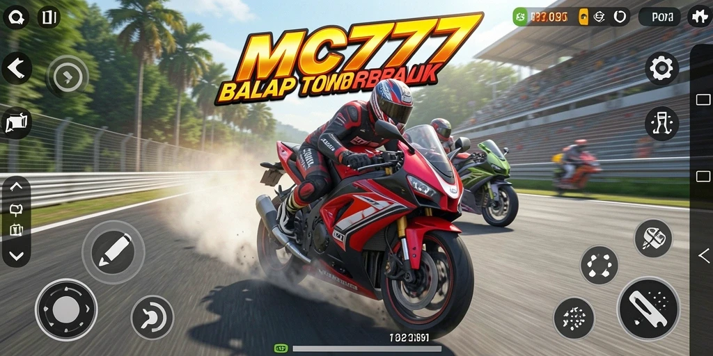 Gameplay seru MC777 dengan balapan motor yang mendebarkan.