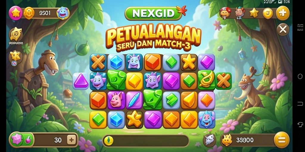 Screenshot gameplay NEXGID menunjukkan padatnya blok warna yang mencolok.