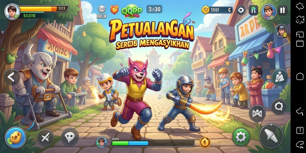 Tangkapan layar utama QQRP menampilkan aksi seru dalam gameplay arcade.