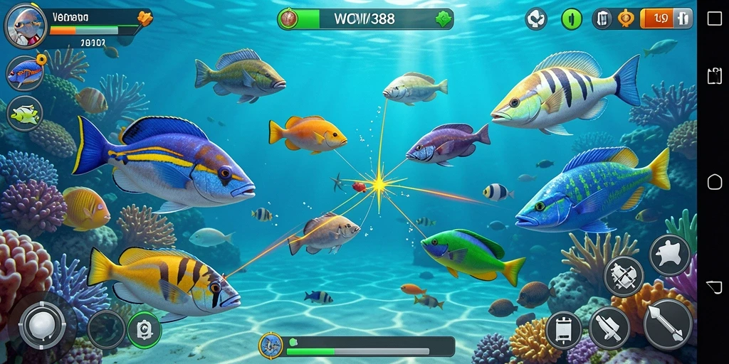 Screenshot gameplay WOW388 menampilkan aksi menembak ikan yang seru.